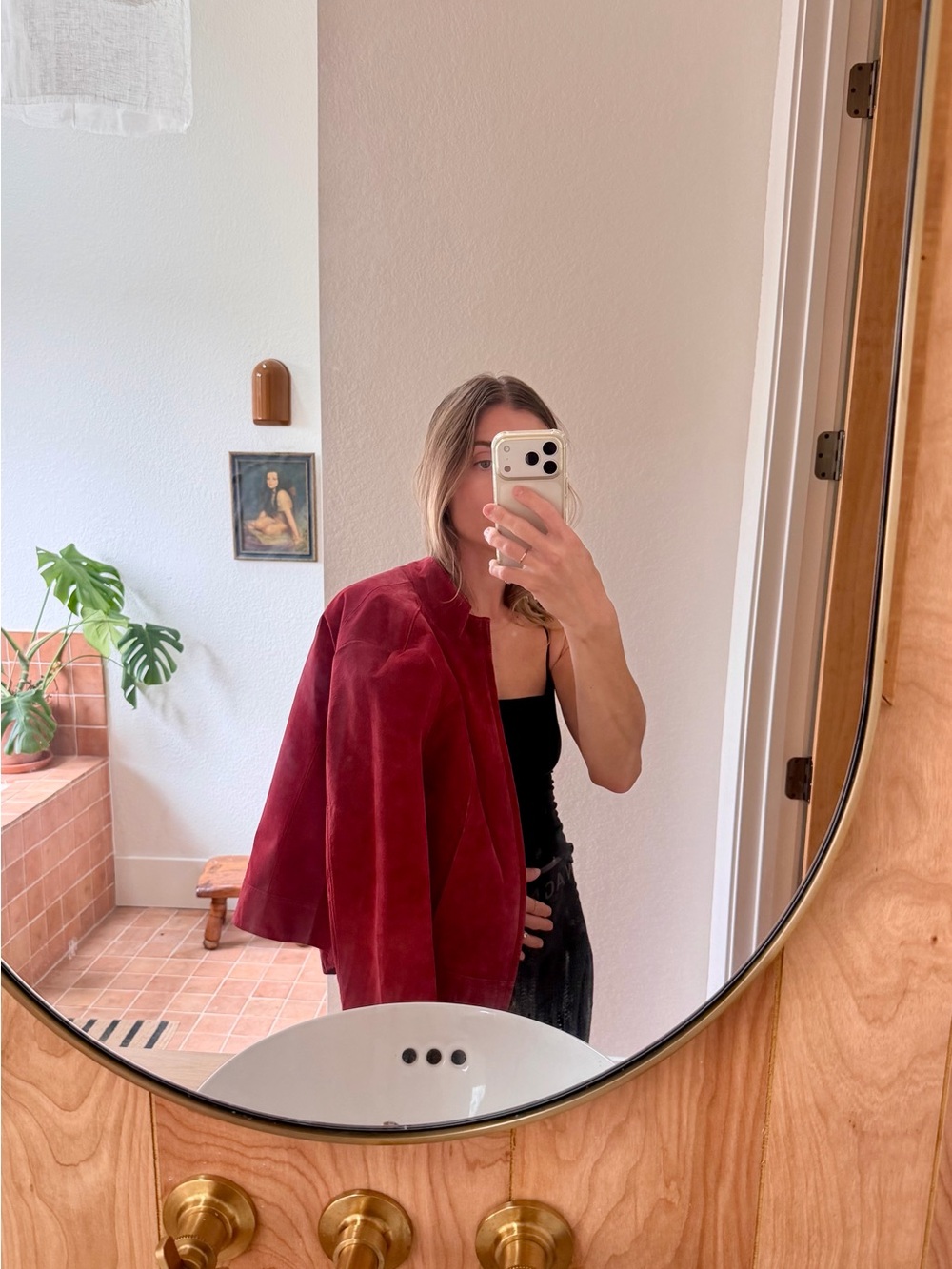 Suede Open Front Mao Collar Jacket